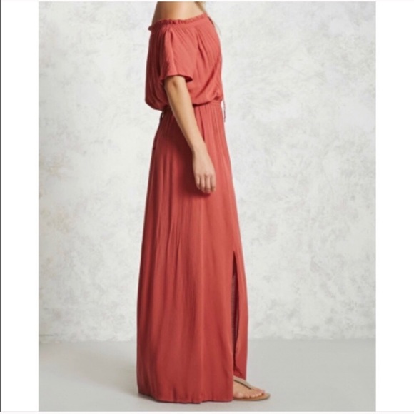 NWT Rust Orange Off The Shoulder Boho Maxi Dress - Picture 2 of 7